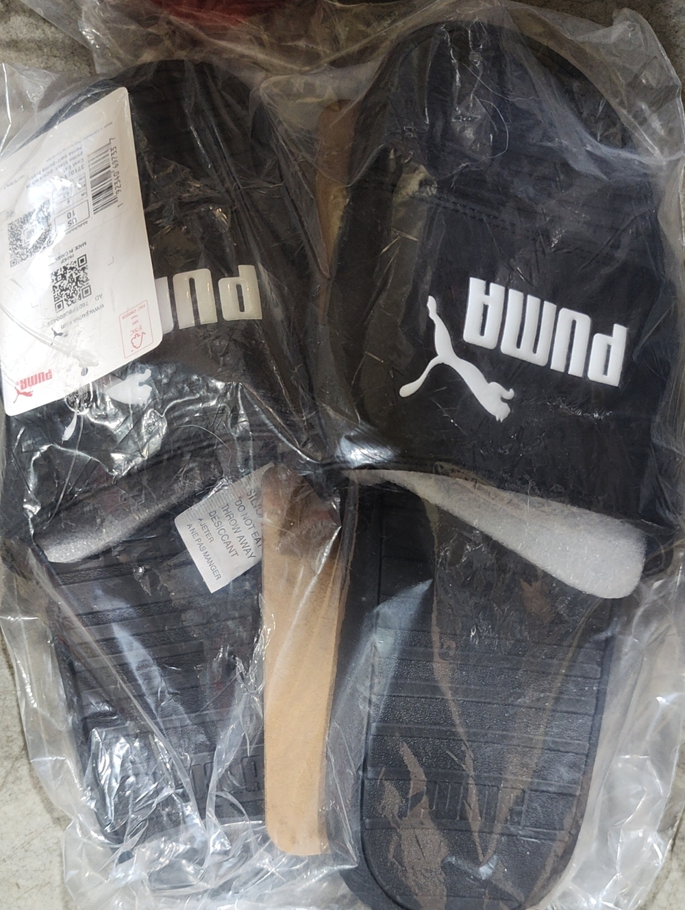 Puma Black Slide Sandals with White Logo Nwt 10